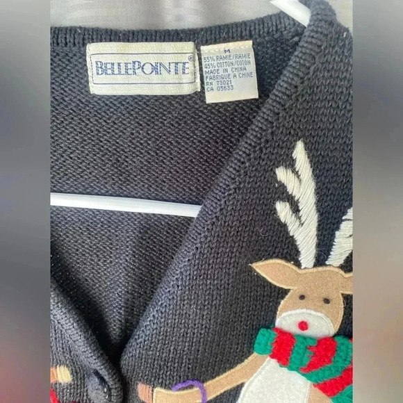 Vintage Belle Pointe Cardigan Sweater Christmas Reindeer SZ M Knit Winter - Picture 4 of 7